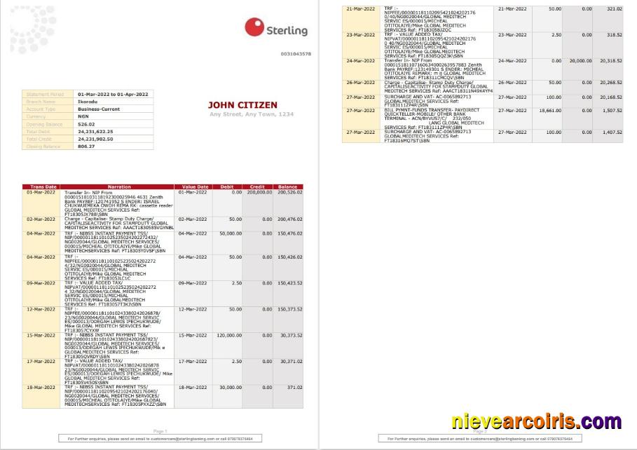 Nigeria Sterling bank statement